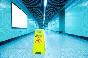 Caution sign on wet floor