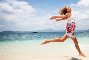 happy woman running